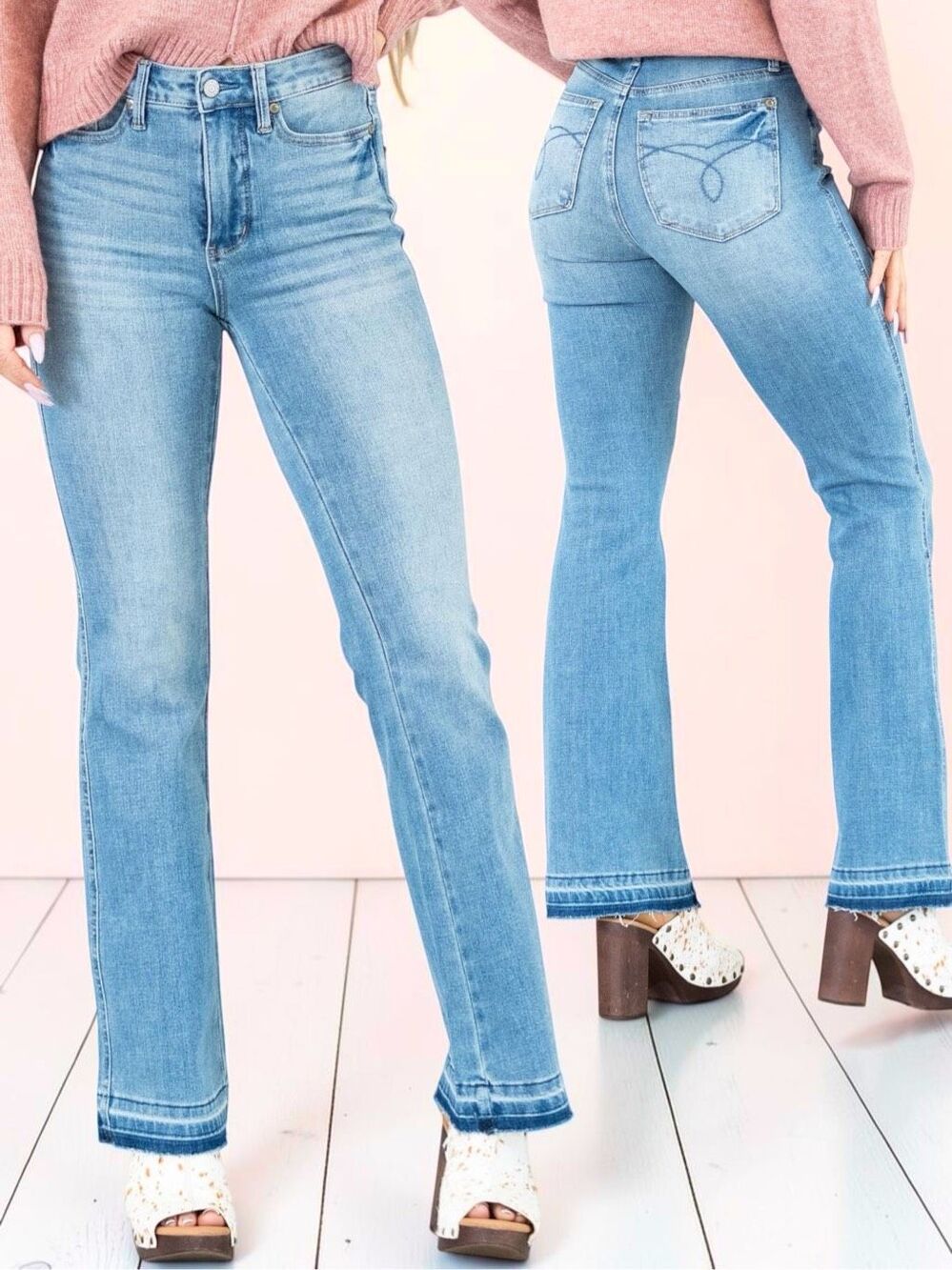Judy Blue Tummy Control Mid Rise Slim Bootcut Raw Hem Release Hem Jeans NWT